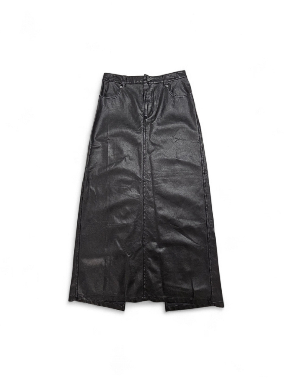 Free People City Slicker Faux Leather Maxi Skirt With Back Slit Sz 2 - Picture 4 of 10